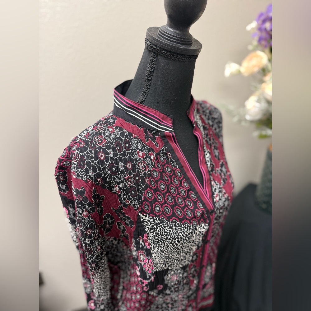 NICOLA Multicolor Patchwork Boho Chic Burgundy Bu… - image 8